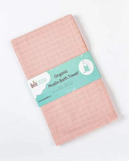 BeeLittle Baby Bath Towel-100% Organic Cotton Muslin-Peach Mania