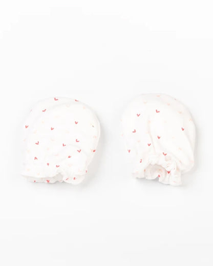 Beelittle White Caps, Booties & Mittens Set-Cotton-Little Hearts-For Infants