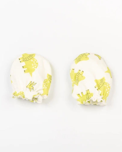 Beelittle White Caps, Booties & Mittens Set-Cotton-Green Toro-For Infants