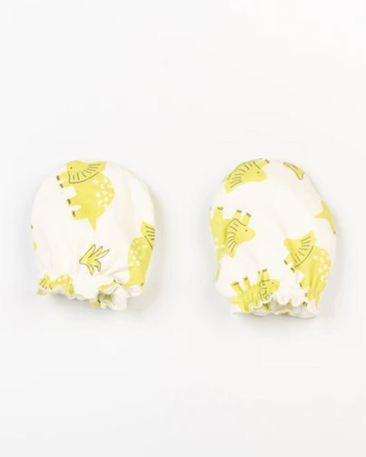 Beelittle White Caps, Booties & Mittens Set-Cotton-Green Toro-For Infants