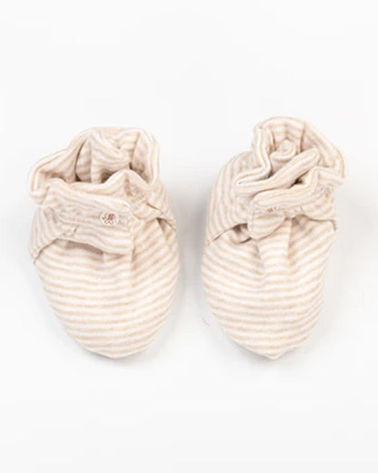 Beelittle Peach Caps, Booties & Mittens Set-Cotton-Grey Line-For Infants