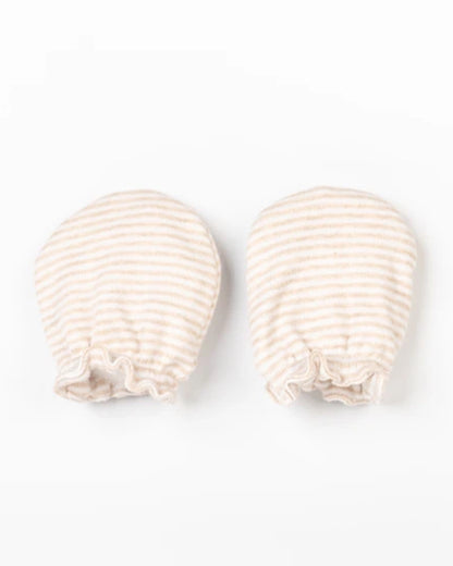 Beelittle Peach Caps, Booties & Mittens Set-Cotton-Grey Line-For Infants