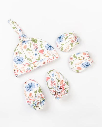 Beelittle Multicolor Caps, Booties & Mittens Set-Cotton-Garland-For Infants