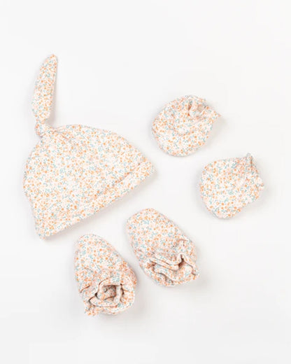 Beelittle Multicolor Caps, Booties & Mittens Set-Cotton-Flowers-For Infants
