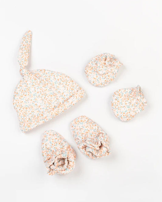 Beelittle Multicolor Caps, Booties & Mittens Set-Cotton-Flowers-For Infants