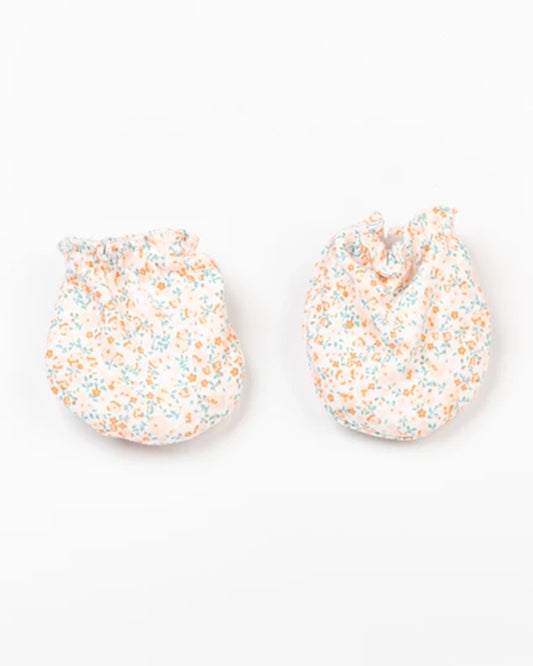 Beelittle Multicolor Caps, Booties & Mittens Set-Cotton-Flowers-For Infants