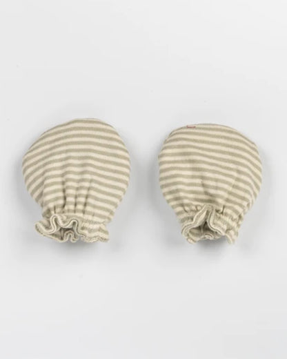 Beelittle Sage Green Mittens-Cotton-Olive Striped-For Infants