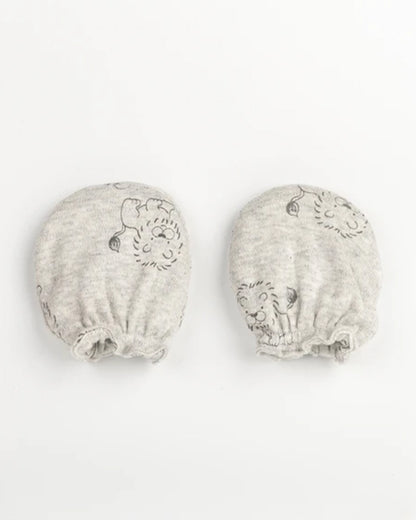 Beelittle Melange Grey Mittens-Cotton-Grey Lion-For Infants