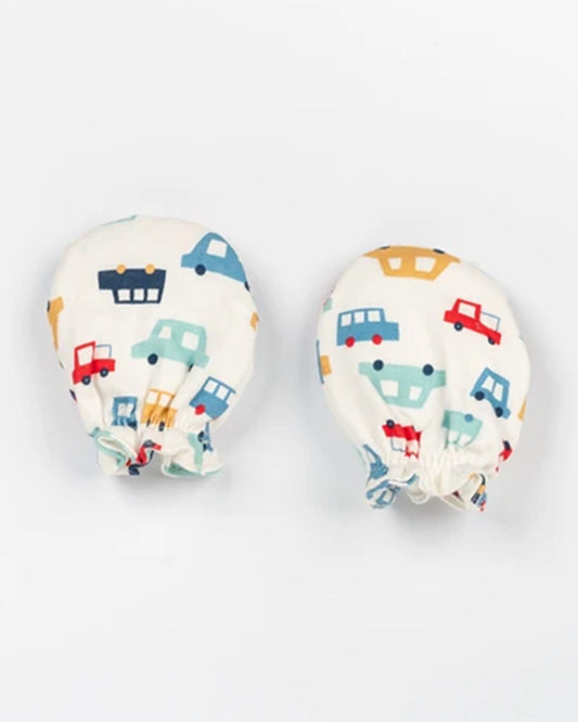Beelittle White Mittens-Cotton-Cars 4.0-For Infants