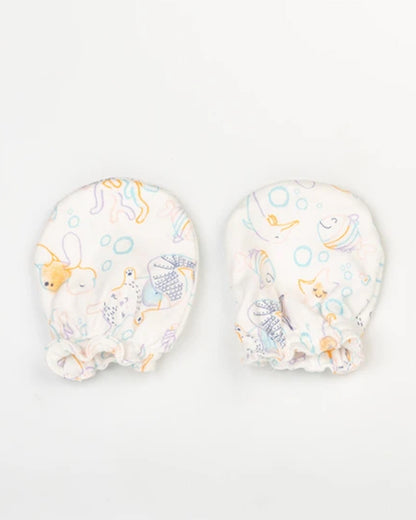 Beelittle White Mittens-Cotton-Sea Animals-For Infants