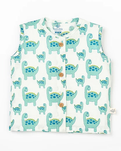 Beelittle White & Turquoise Jhabla-Organic Cotton-Green Saurus-Newborn