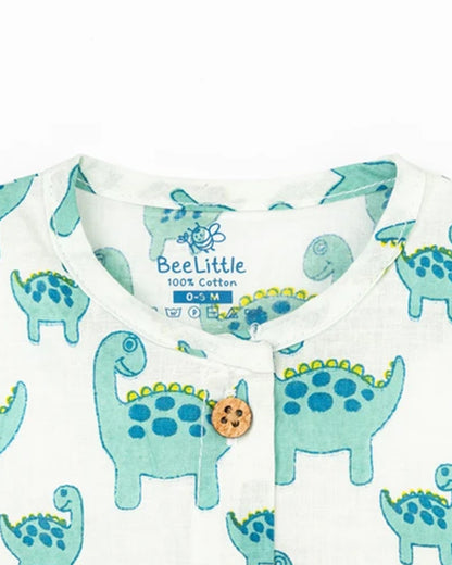 Beelittle White & Turquoise Jhabla-Organic Cotton-Green Saurus-Newborn