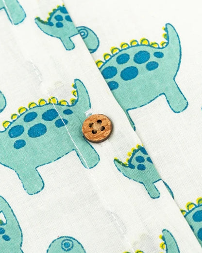 Beelittle White & Turquoise Jhabla-Organic Cotton-Green Saurus-Newborn