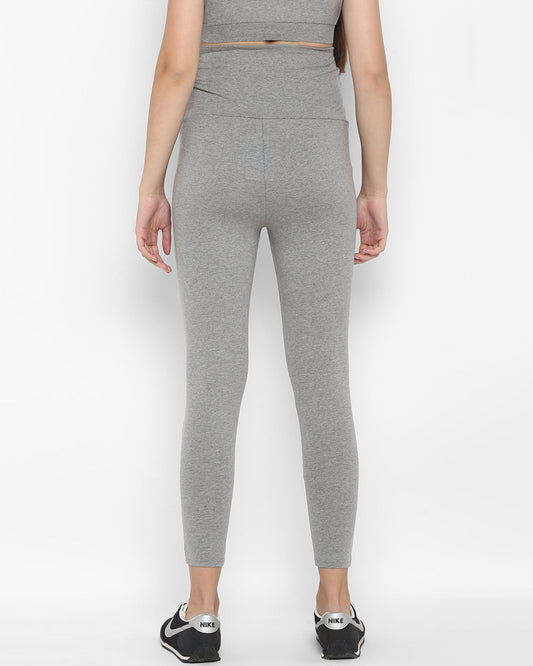 Wobbly Walk Melange Grey Maternity Leggings-Solid Color-Cotton Lycra-Skinny Fit-Bump Friendly