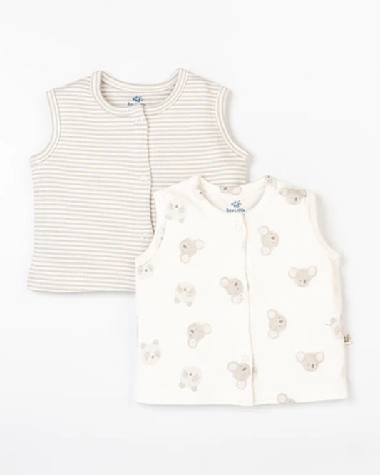 Beelittle White & Light Grey Jhablas-Cotton-Koala-Pack of 2-For Infants