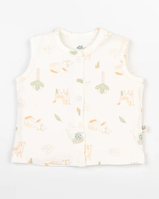 Beelittle Sage Green & Cream Jhablas-Cotton-Ele & Cat-Pack of 2-For Infants