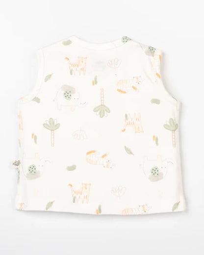 Beelittle Sage Green & Cream Jhablas-Cotton-Ele & Cat-Pack of 2-For Infants