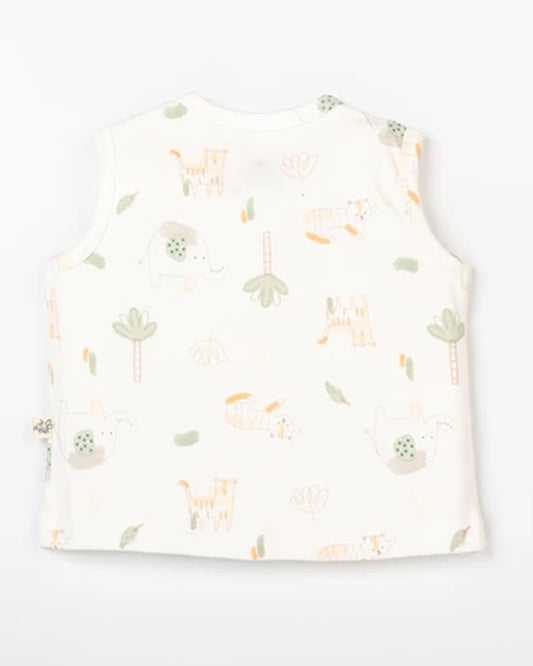 Beelittle Sage Green & Cream Jhablas-Cotton-Ele & Cat-Pack of 2-For Infants