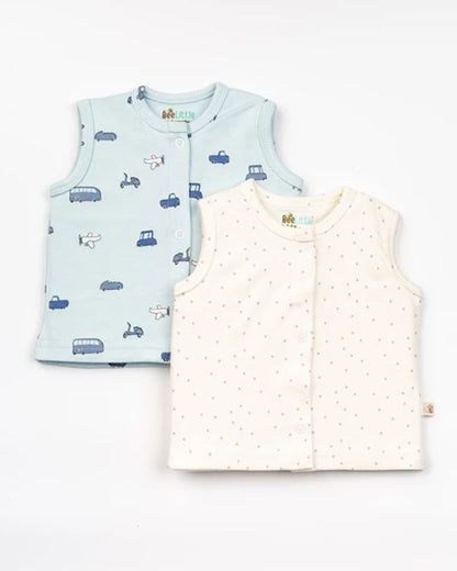 Beelittle Light Blue & Peach Jhablas-Cotton-Vehicles-Pack of 2-For Infants