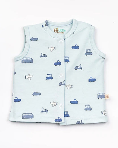 Beelittle Light Blue & Peach Jhablas-Cotton-Vehicles-Pack of 2-For Infants