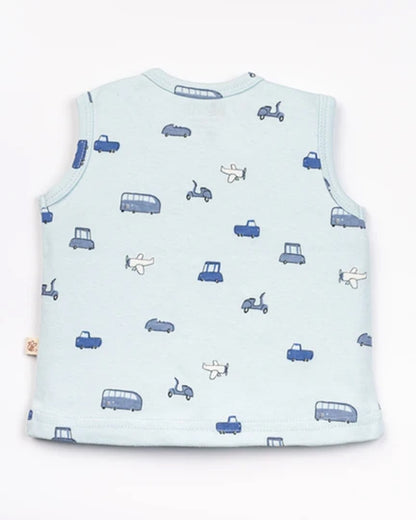Beelittle Light Blue & Peach Jhablas-Cotton-Vehicles-Pack of 2-For Infants