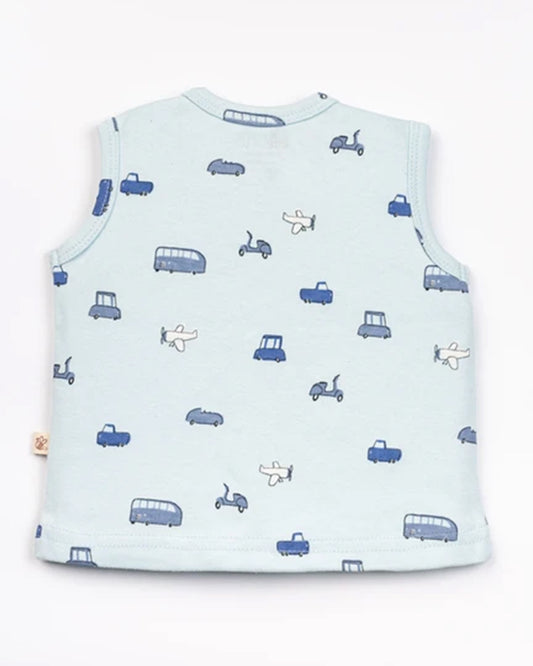 Beelittle Light Blue & Peach Jhablas-Cotton-Vehicles-Pack of 2-For Infants