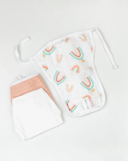 BeeLittle Peach Rainbow Knotted Nappy-Organic Cotton-Washable & Reusable-0 to 3M-Pack of 3