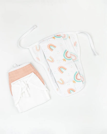 BeeLittle Peach Rainbow Knotted Nappy-Organic Cotton-Washable & Reusable-0 to 3M-Pack of 3