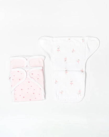 BeeLittle Pinky Mice Velcro Nappy-Organic Cotton-Washable & Reusable-0 to 3M-Pack of 3