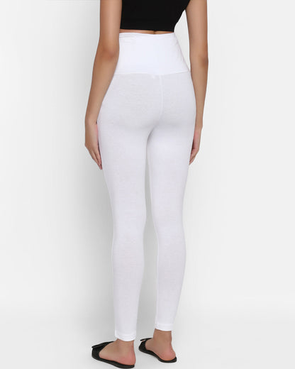 Wobbly Walk White Maternity Leggings-Solid Color-Cotton Lycra-Skinny Fit-Bump Friendly