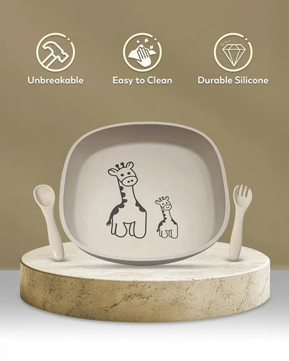 Mi Arcus Happy Summer Dinnerware and Bib Combo Set-Silicone Material-For Feeding Infants