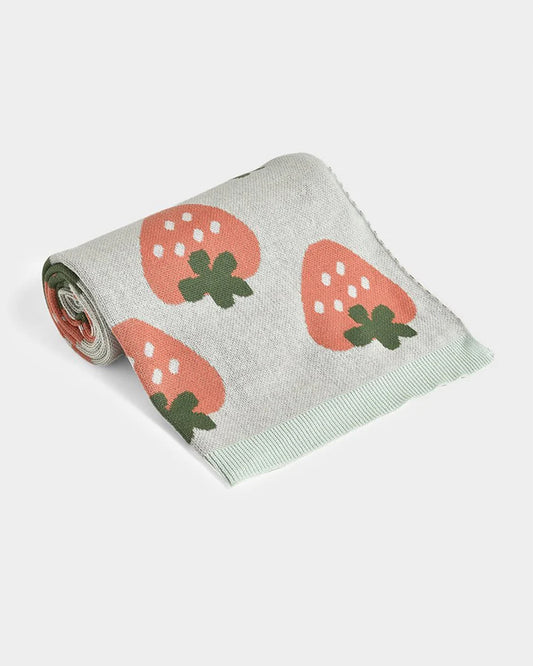 Mi Arcus Fruits Knitted Baby Blanket-100% Cotton-Aqua-For 2 to 6Y