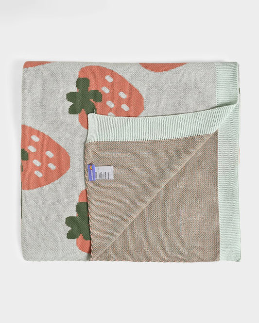Mi Arcus Fruits Knitted Baby Blanket-100% Cotton-Aqua-For 2 to 6Y