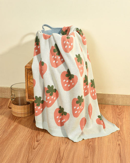 Mi Arcus Fruits Knitted Baby Blanket-100% Cotton-Aqua-For 2 to 6Y
