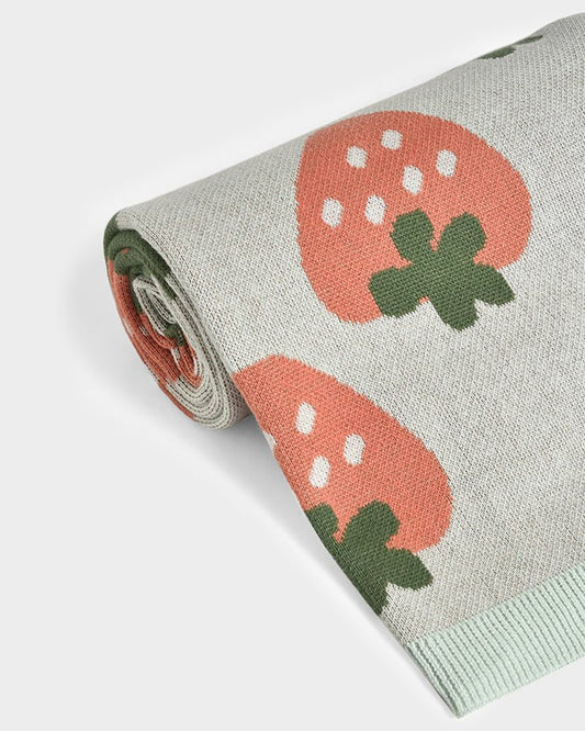 Mi Arcus Fruits Knitted Baby Blanket-100% Cotton-Aqua-For 2 to 6Y