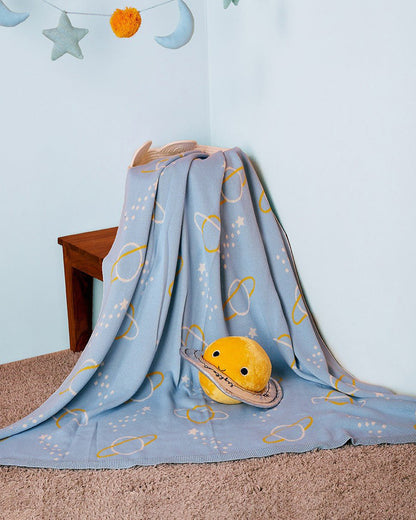 Mi Arcus Mini Me Knitted Baby Blanket-100% Cotton-Blue-For 2 to 6Y