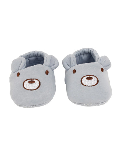 Kicks & Crawl Blue Elastic Booties-Cotton Blend-Bear-For Infants