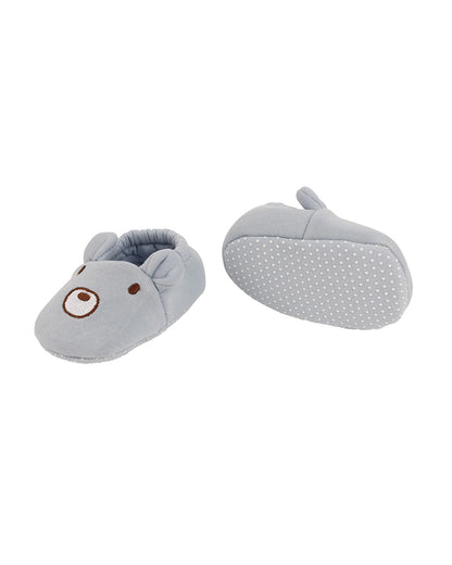 Kicks & Crawl Blue Elastic Booties-Cotton Blend-Bear-For Infants