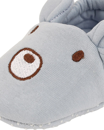 Kicks & Crawl Blue Elastic Booties-Cotton Blend-Bear-For Infants