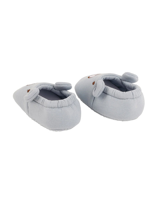 Kicks & Crawl Blue Elastic Booties-Cotton Blend-Bear-For Infants