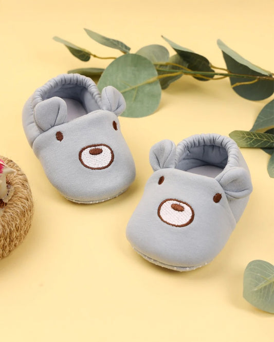 Kicks & Crawl Blue Elastic Booties-Cotton Blend-Bear-For Infants