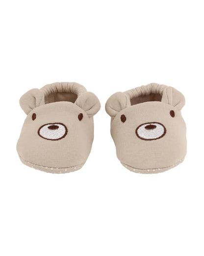 Kicks & Crawl Cream Elastic Booties-Cotton Blend-Bear-For Infants