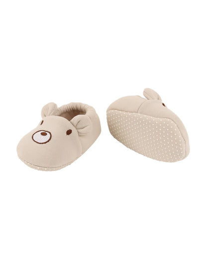 Kicks & Crawl Cream Elastic Booties-Cotton Blend-Bear-For Infants