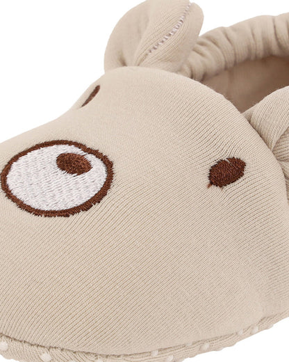 Kicks & Crawl Cream Elastic Booties-Cotton Blend-Bear-For Infants