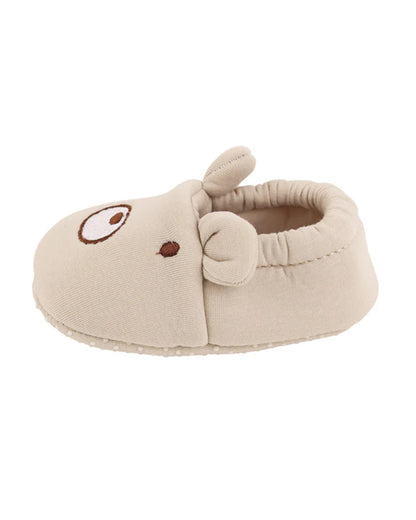 Kicks & Crawl Cream Elastic Booties-Cotton Blend-Bear-For Infants