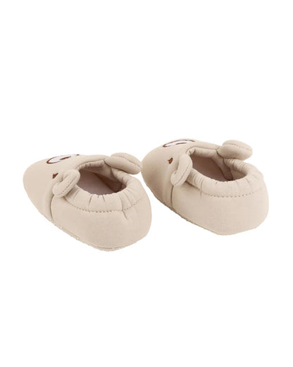 Kicks & Crawl Cream Elastic Booties-Cotton Blend-Bear-For Infants