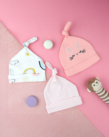 Kicks & Crawl Multicolor Caps-100% Cotton-Kitten-Pack of 3-For Infants