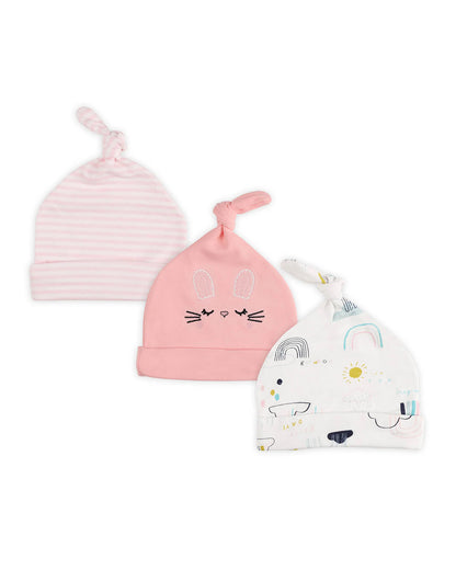 Kicks & Crawl Multicolor Caps-100% Cotton-Kitten-Pack of 3-For Infants