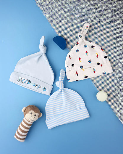 Kicks & Crawl Multicolor Caps-100% Cotton-Daddy's Baby-Pack of 3-For Infants