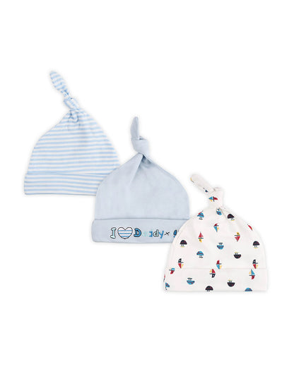 Kicks & Crawl Multicolor Caps-100% Cotton-Daddy's Baby-Pack of 3-For Infants